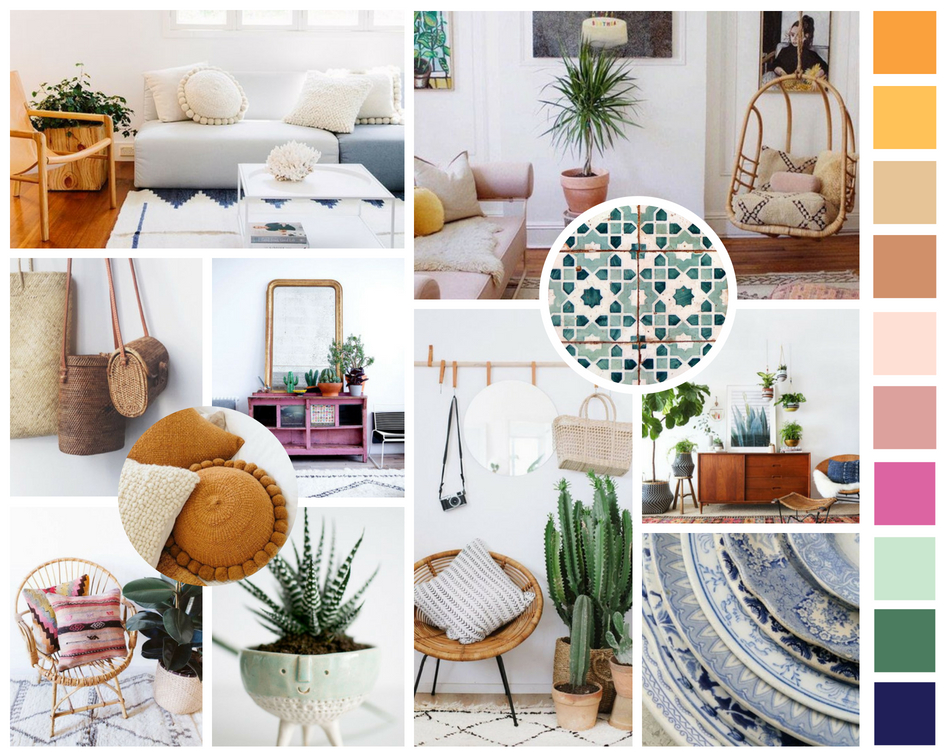 boho style interior moodboard