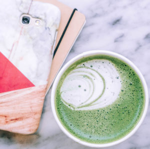 flatlay work latte matcha