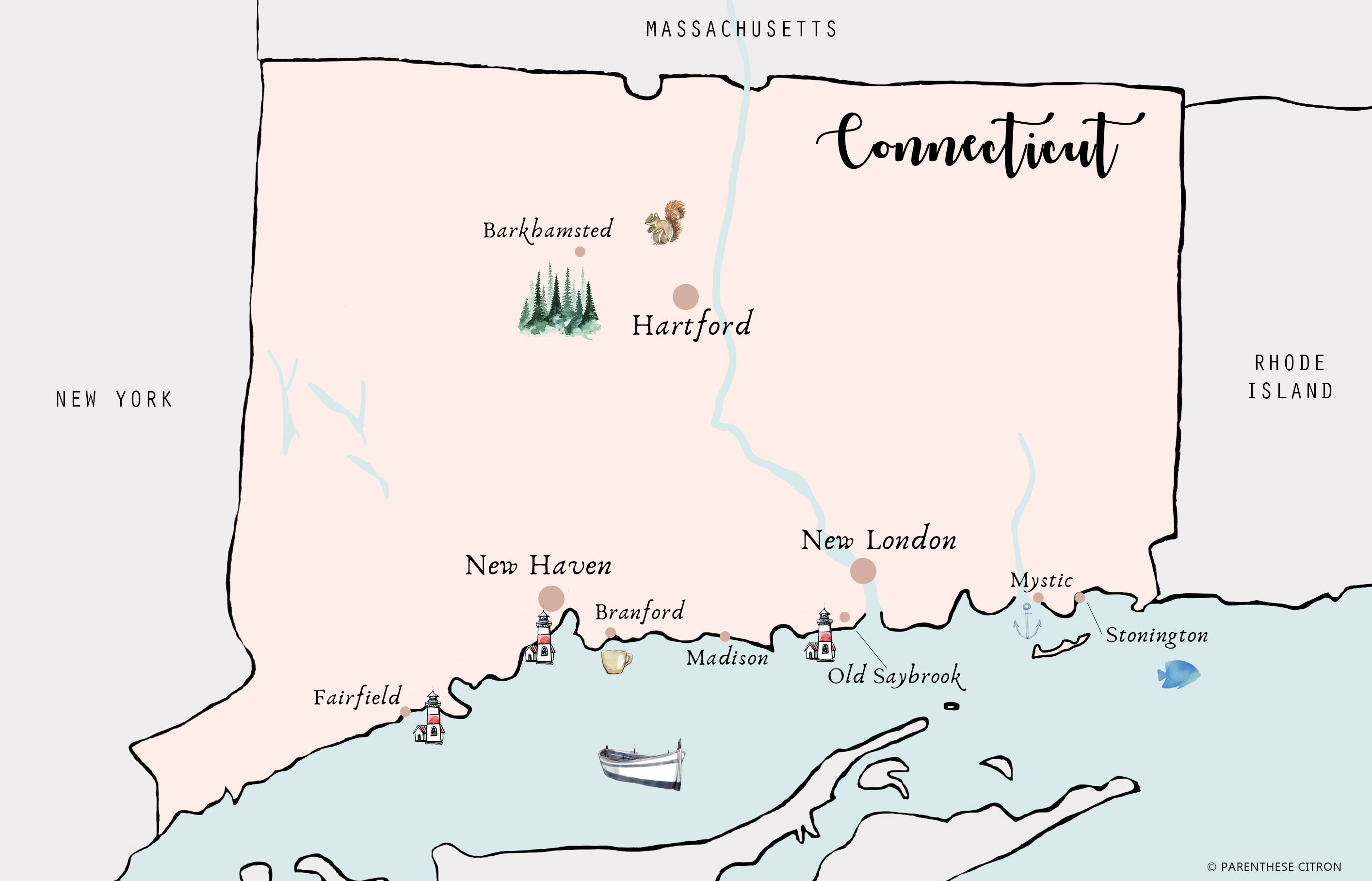 connecticut tourist map